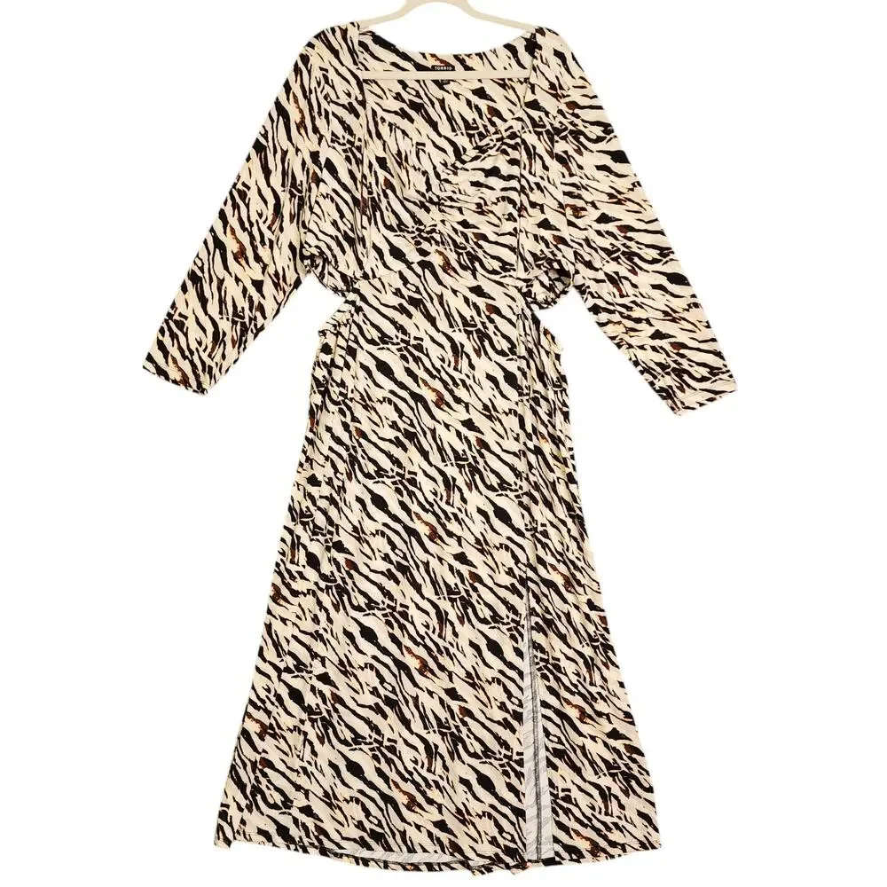 Torrid Womens Maxi Studio Knit Dress Plus Size 2X Watercolor Zebra Print Cutout - Picture 2 of 11